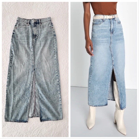 NWT Lulus Blank NYC In My Mind Light Wash Denim High-Rise Maxi Skirt XSmall - Picture 1 of 11